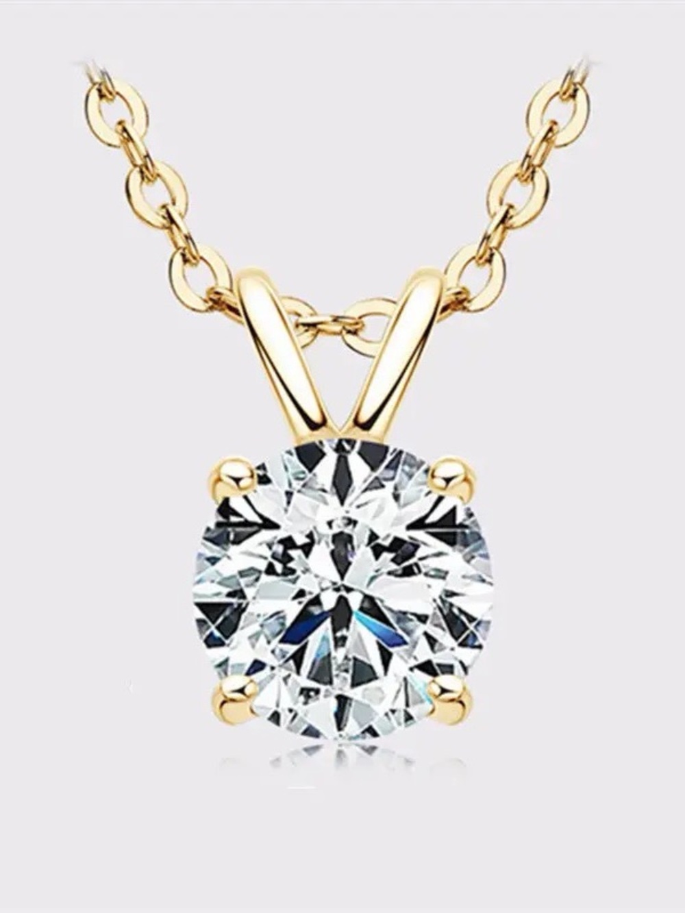 GRA Gold Solitaire Round-Cut Pendant Necklace with Clear Stone